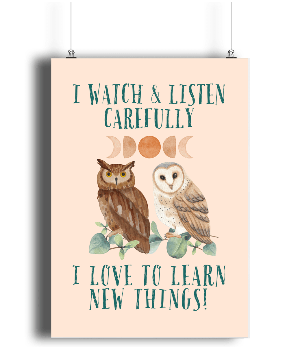 Owls | Kids Positive Wall Art Print | Dog Lover Gift by Nest & Nova