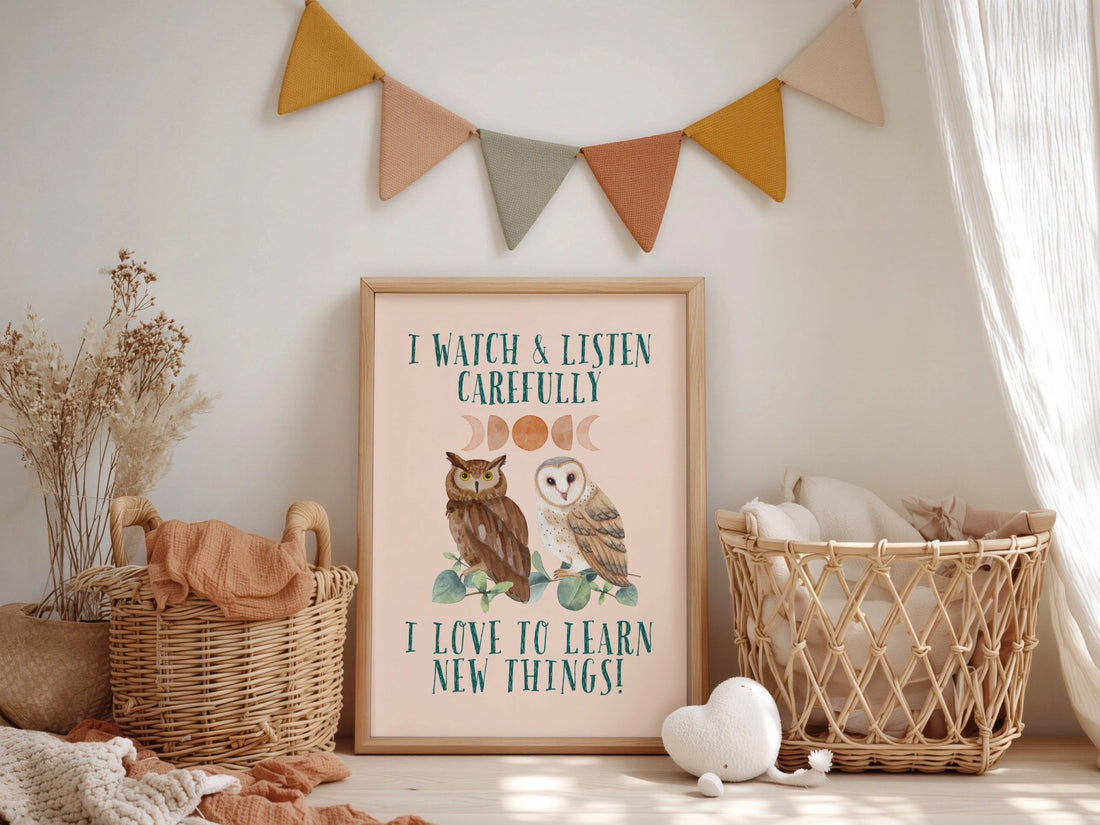 Owls | Kids Positive Wall Art Print | Dog Lover Gift by Nest &amp; Nova